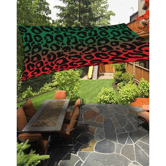 Sun Shade Sail 12x16Ft Ombre Leopard Print Green to Red Gradient Uv Block Sunshade Canopy Outdoor Shade Cover Rectangle Shade Cloth For Patio Garden Yard Deck Pergola