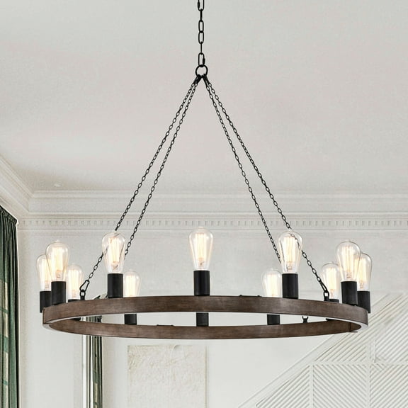 The Lighting Store Eva 12-light Faux Wood Finish Metal Chandelier with Black Sleeves - Antique Black
