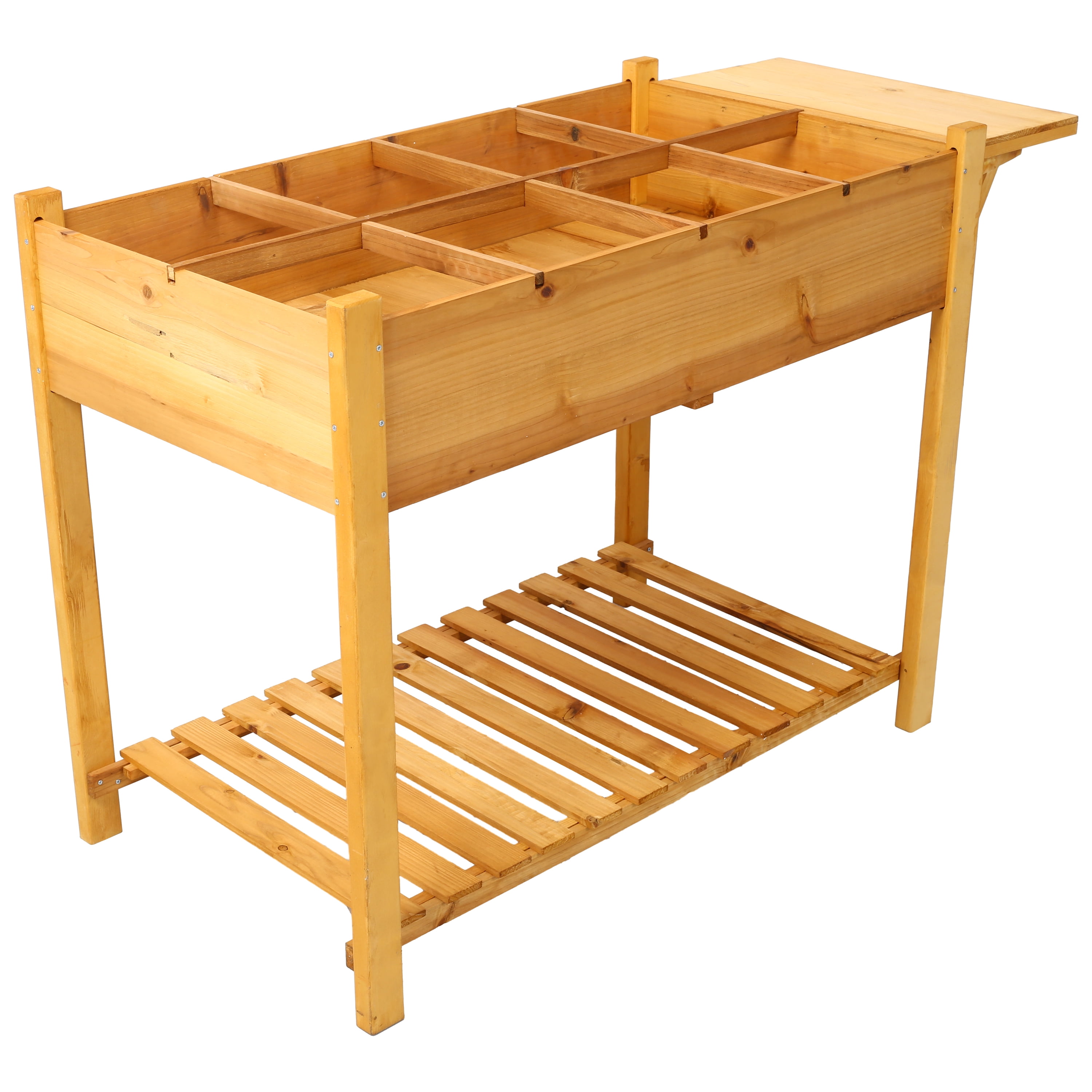 AsterOutdoor Elevated Raised Garden Bed Planter Box 8 Grid Wooden Plant Stand with Foldable Side Table & Storage Shelf for Herbs, Vegetables & Flowers