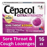 Cepacol Extra Strength Sore Throat & Cough Lozenges, Powerful Symptom Relief, Quiet Cough, Oral Pain Reliever, Mixed Berry Flavor, 16 Lozenges