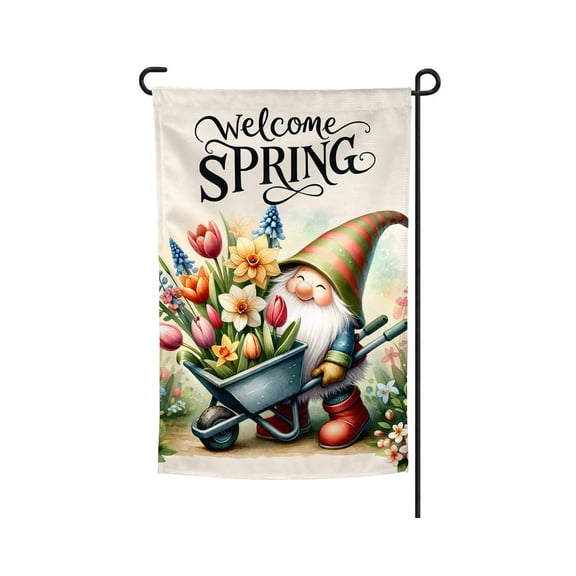 Welcome Spring Gnome Garden Flag