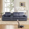 thumbnail image 2 of MAYEERTY 3-Seater Sofa, Upholstered Couch with Console, Cup Holders & Anti-Insect Solid Wood Frame, for Living Room Family Room Apartment, Dark Grey, 2 of 10