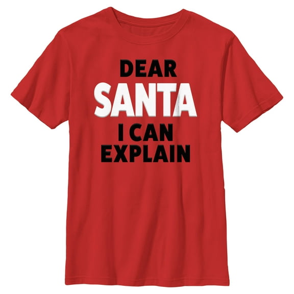 Boy's Lost Gods Dear Santa I Can Explain Graphic Tee Red Small