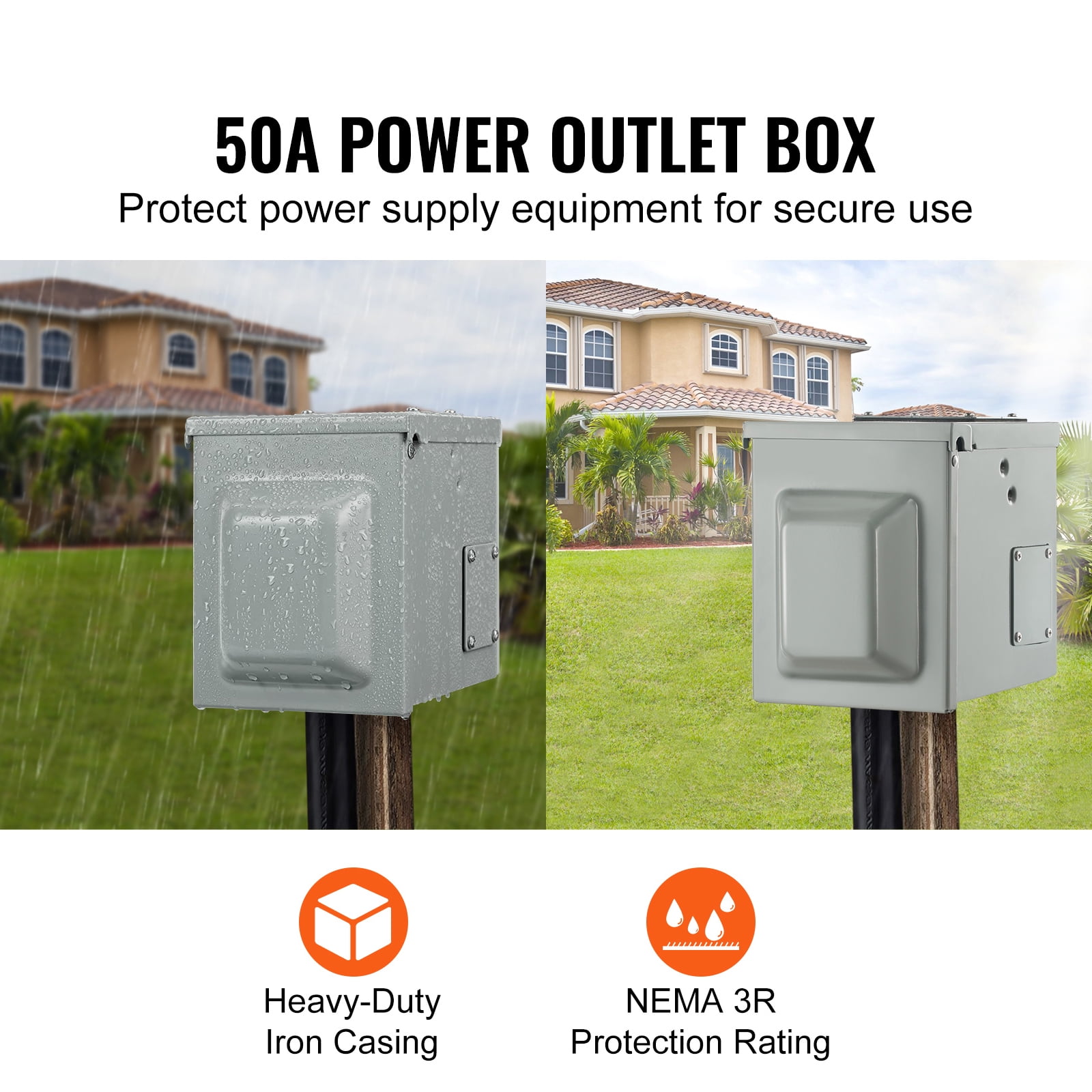 VEVOR 50A RV Power Outlet Box 125/250V Electrical Outdoor Receptacle NEMA 14-50R