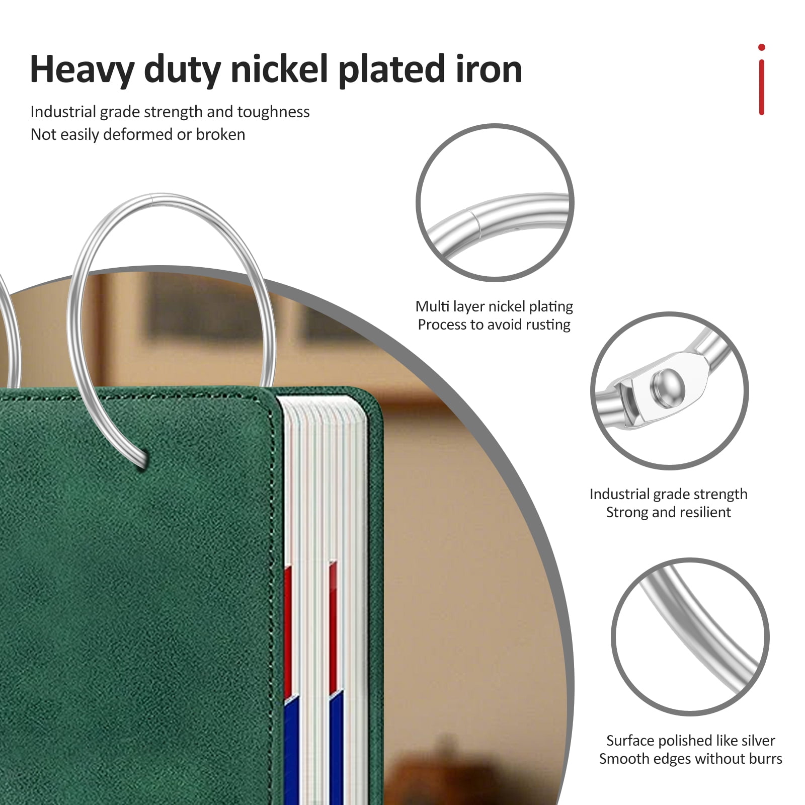 Threns Binder Rings,3 inch Loose Leaf Binder Book Rings,50 Pack Metal Keychain Loops for Index Cards Notebook Office Home