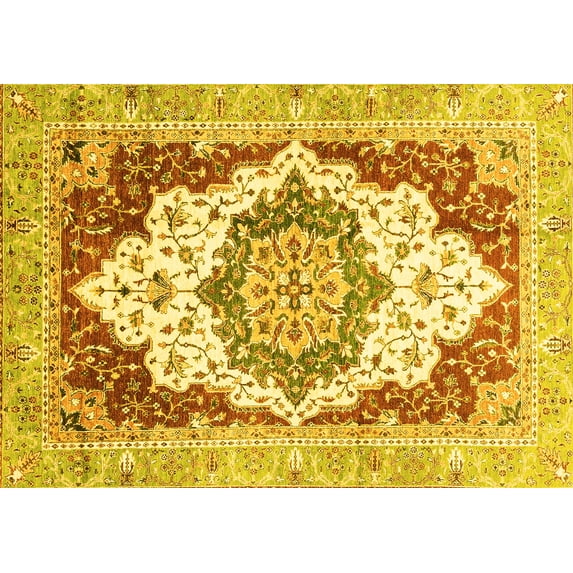 Ahgly Company Machine Washable Indoor Rectangle Abstract Yellow Modern Area Rugs, 6' x 9'