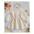 thumbnail image 2 of Arvbitana Toddler Baby Girls Knitted Dress Set Long Sleeve Crew Neck Ruffle Solid Color A-line Dresses + Bowknot Headband 2Pcs 6M-4T, 2 of 9