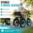 thumbnail image 4 of YEBEI Two Seater Electric Tricycle for Adults Folding ETrike with Passenger Seat 48V20AH Battery Peak 750W Motor Pre Assembled 85% 3 Wheels Electric Bike with Two Baskets Green UL2849, 4 of 11