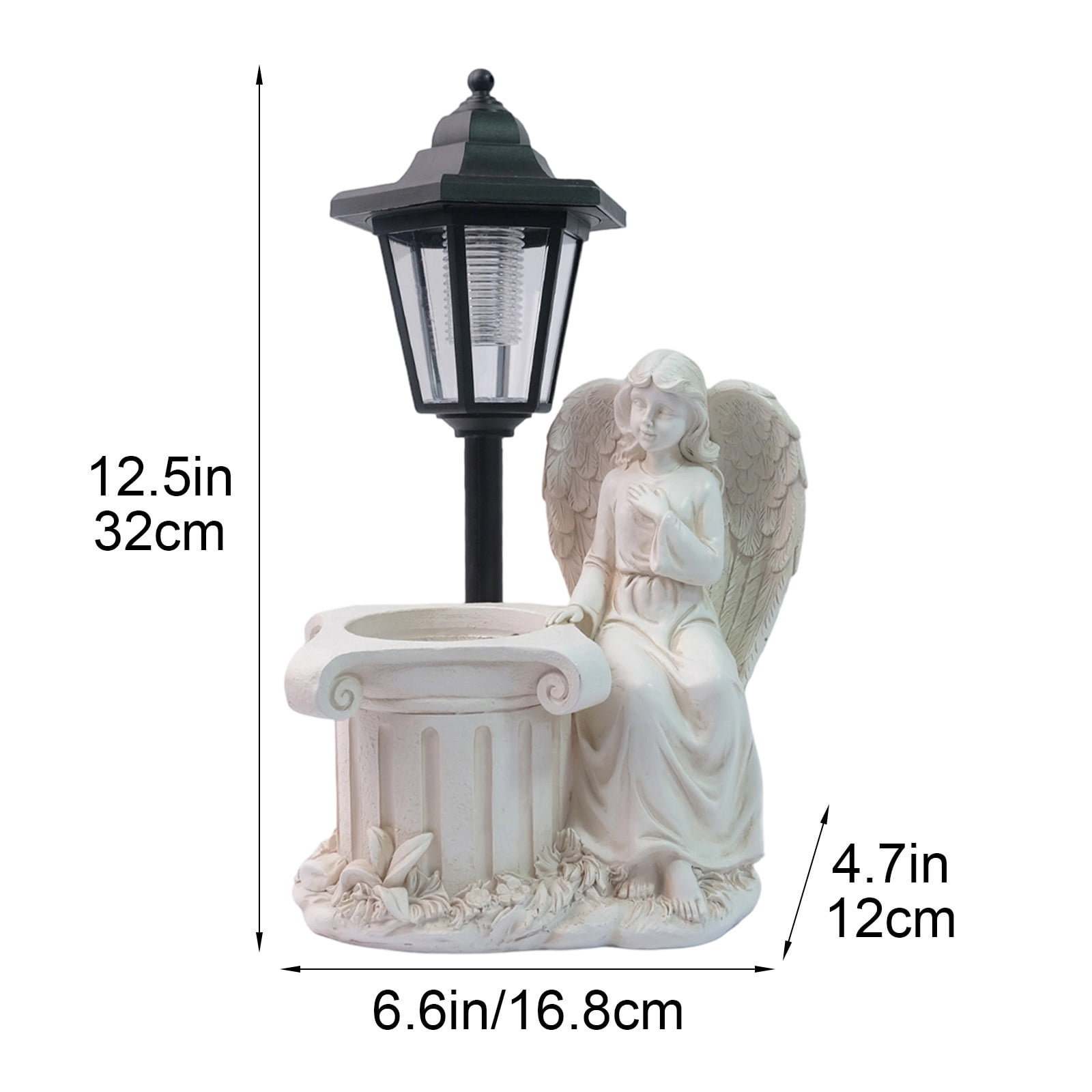 Angel Statue Solar Garden Light with Planter, Resin Outdoor Decorative Lantern, Weatherproof Sculpture Lamp for Patio, Yard, and Memorial Decor White
