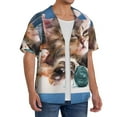 thumbnail image 2 of Goofa Playful Cat Printed Men's Casual Short-sleeved Shirt,Lightweight Breathable Button-down,Summer Casual men's top,Versatile Fashion shirt-Small, 2 of 7