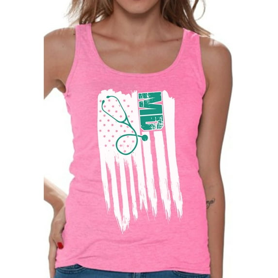 Awkward Styles American Flag MD Medic Women Tank Top Made in the USA 4th of July Medical Shirt for Women USA Pride Patriotic Doctor Women Tank Stripes and Stars Retro USA Medic Top for Women
