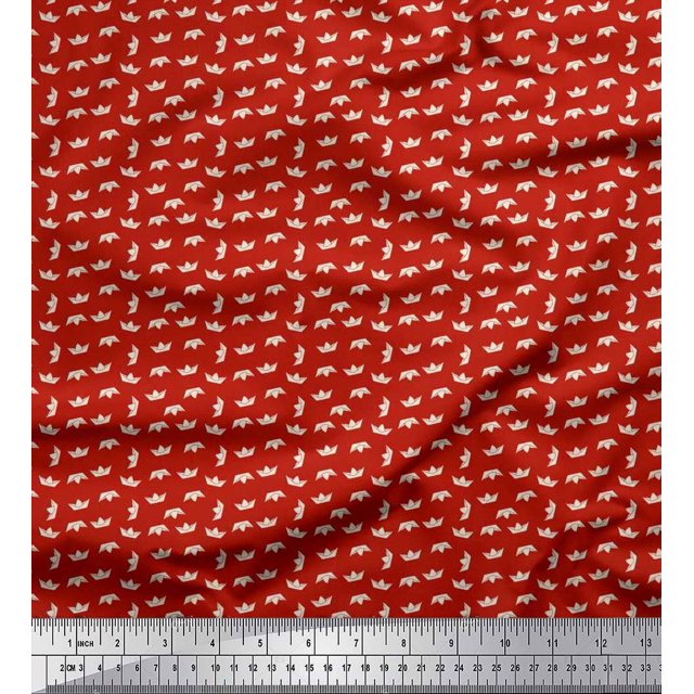 Soimoi Poly Georgette Fabric Paper Boat Art & Craft Print Fabric by The Yard 52 Inch Wide