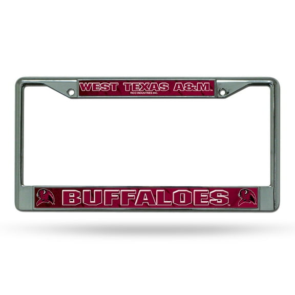 Rico Industries NCAA West Texas A&m Buffalos 12" x 6" Chrome Frame With Decal Inserts - Car/Truck/SUV Automobile Accessory
