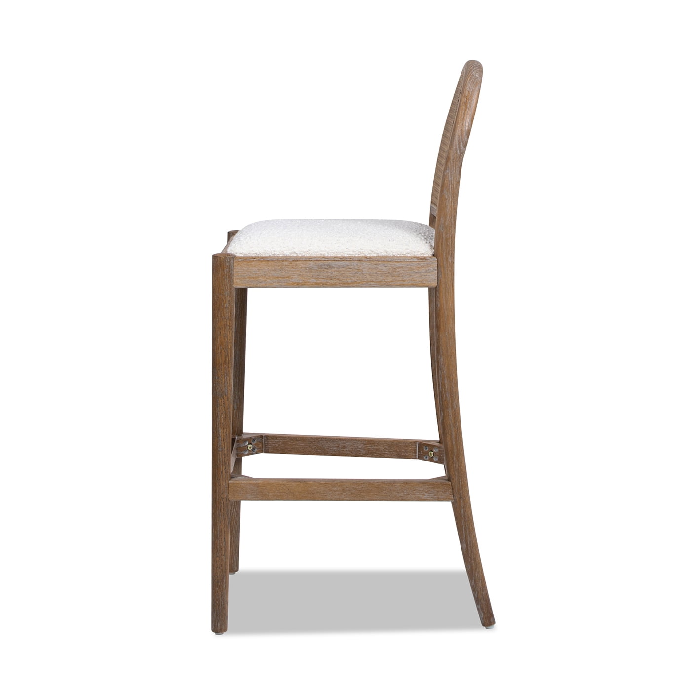 Panama 30.5" Curved Back Cane Rattan Set of 2 Bar Stools in Ivory White Boucle