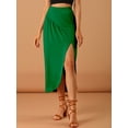 thumbnail image 2 of Unique Bargains Jupe Longue Décontractée pour Femmes Taille Élastique Fendue Asymétrique, 2 of 7
