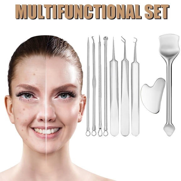 Yesbay 9 Pcs Blackhead Remover Kit Stainless Steel Pimple Extractor Set with Storage Box Acne Removal Tools Portable Pore Cleaning Tools for All Skin Types