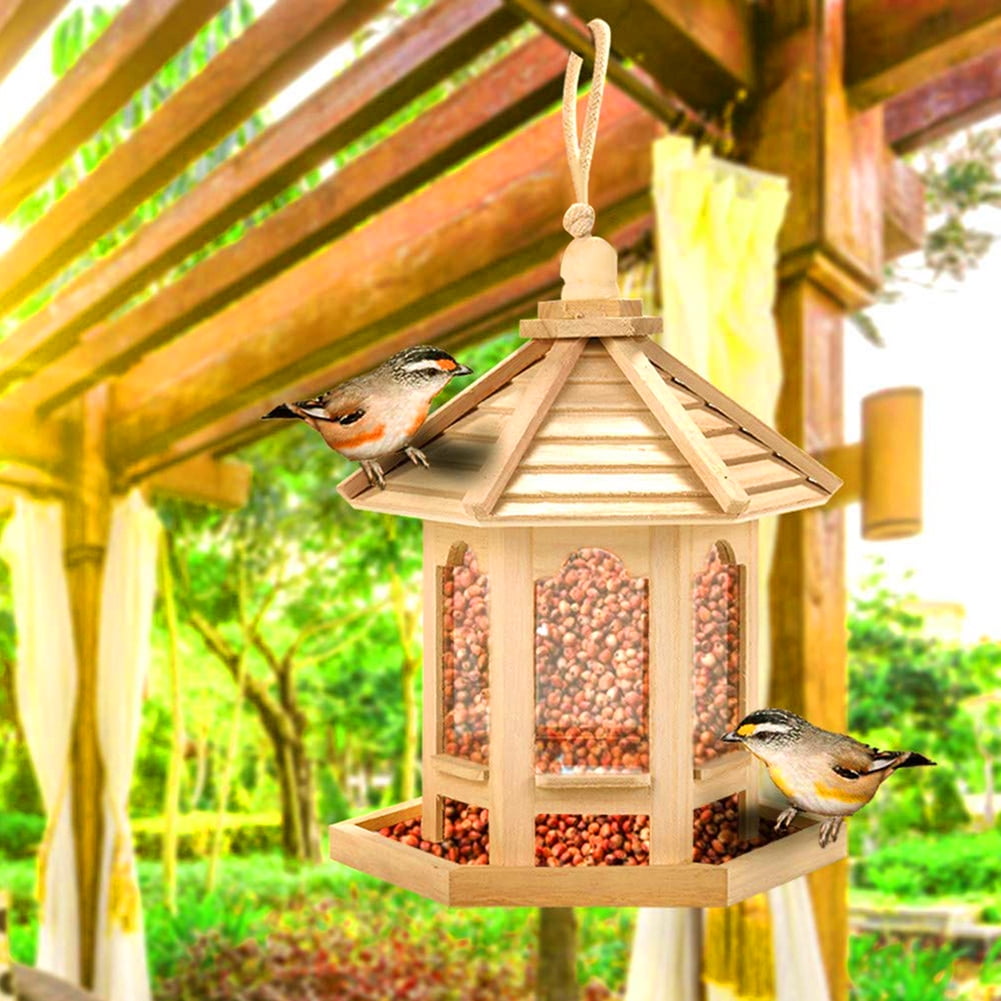 Wild Bird Feeder Hanging for Garden Yard Outside Decoration Hexagon Shaped with Roof Birdhouse Bird House