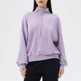 thumbnail image 6 of Fesfesfes Women's Half-Zip Mock Neck Sweatshirts Solid Color Ribbed Cuffs Hem Long Sleeve Blouses Fall Winter Office Commutes Tops(Purple#1,M), 6 of 7