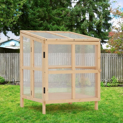 Taoruifang 2 Tier Foldable Cold Frame Greenhouse Wooden Greenhouse Garden Cold Frame Raised Planter Box with Shelves