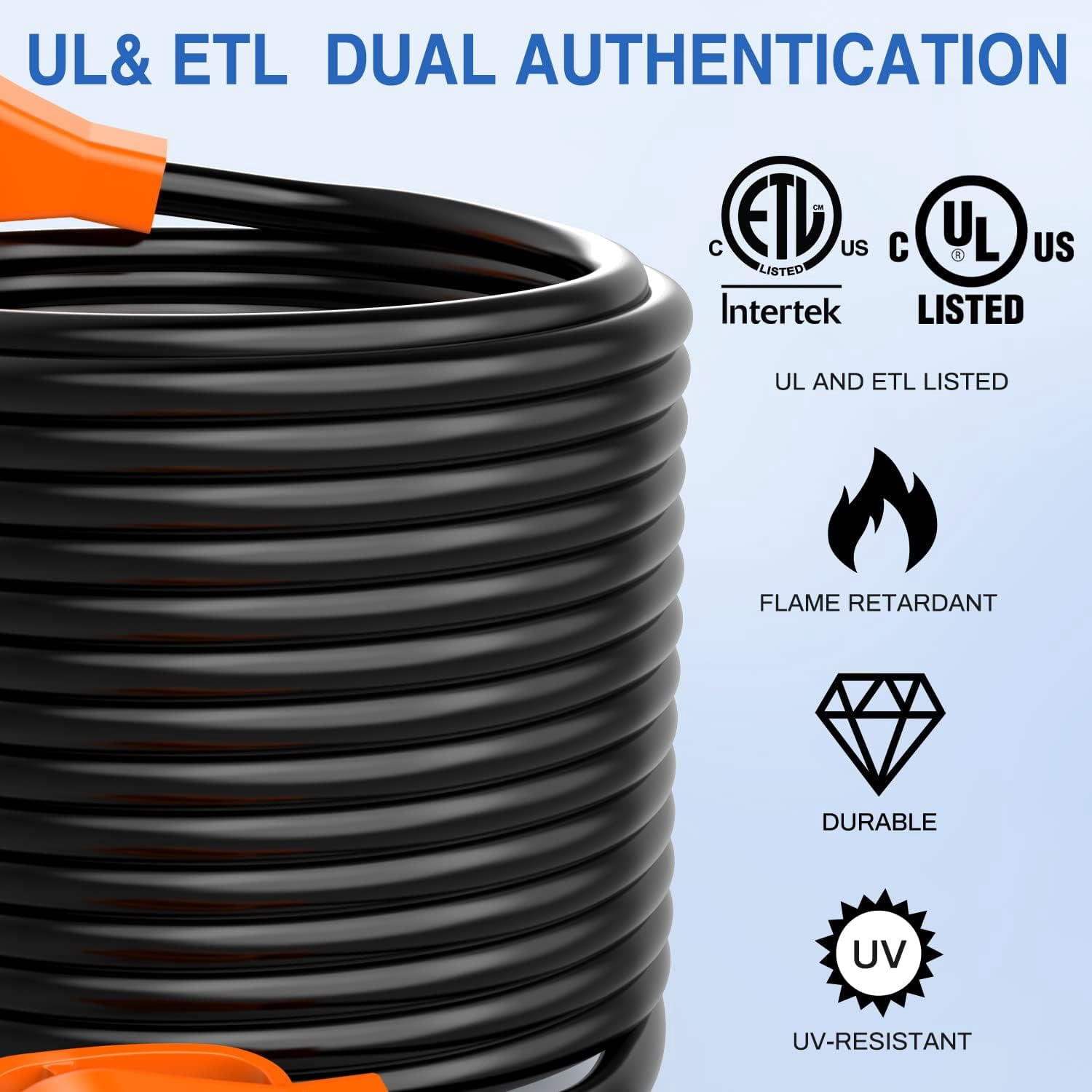 Nilight 50 ft Black 3 Outlets Heavy Duty Extension Cord