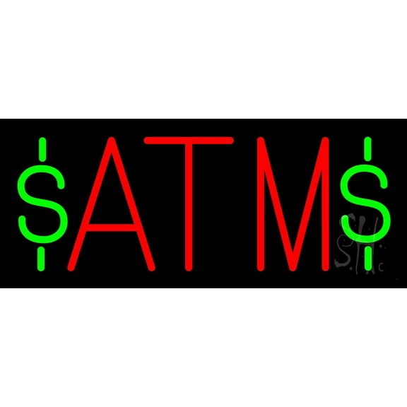 Red Atm 2 LED Neon Sign 6 x 15 - inches, Black Square Cut Acrylic Backing, with Dimmer - Bright and Premium built indoor LED Neon Sign for Defence Force.