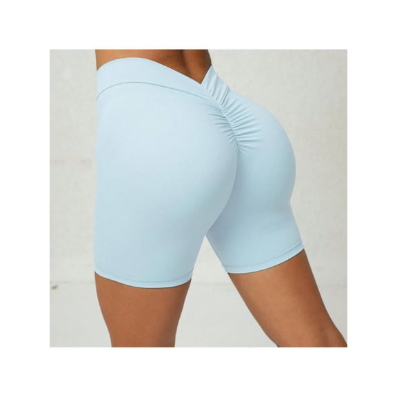 1pc Women's High Waist Deep V-Shaped Yoga Shorts Tummy Control Athletic Running Summer Gym Short Pants For Sports Workout