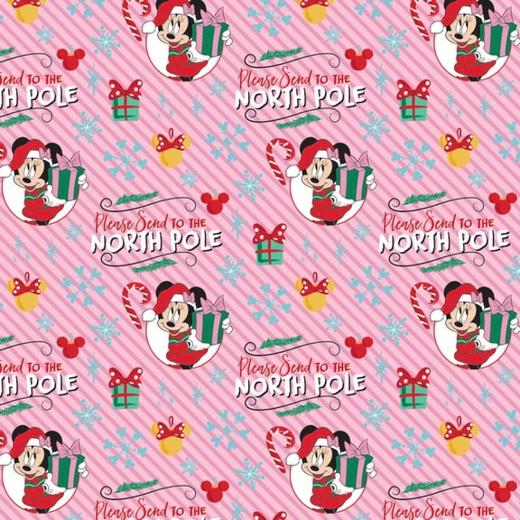 Disney Minnie North Pole Pink 100% Cotton Sold by The Yard
