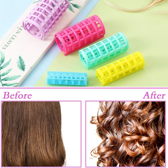 Juego de 30 rulos de plástico para el cabello, rulos de peluquería con autoagarre, rulos para el cabello sin calor con capó de satén para bricolaje, peluquería, peluquero, 5 tamaños