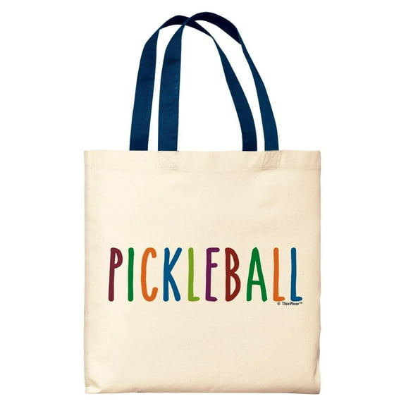 Pickleball Gifts For Women Pickleball Text Word Art Navy Handle Canvas Tote Bag