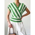 thumbnail image 6 of Women Tops Cap Sleeve Dressy Casual V Neck Stripe Shirts Summer Business Work Blouses Outfits Green S, 6 of 9