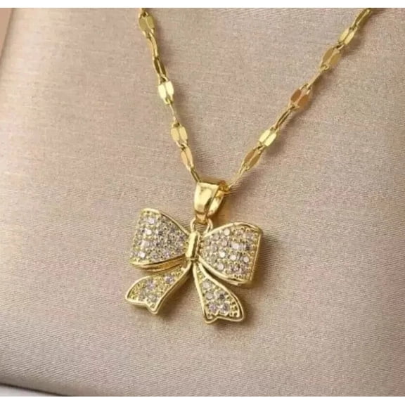 2 Ct Round Cut Simulated Diamond Women's Bow Pendant In 14K Yellow Gold Plated