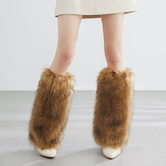 harmtty 1 Pair Women Boot Cuffs Imitation Wolf Hair Plush Leg Warmers Stage Performances Halloween Christmas Costumes Outfit Accessories