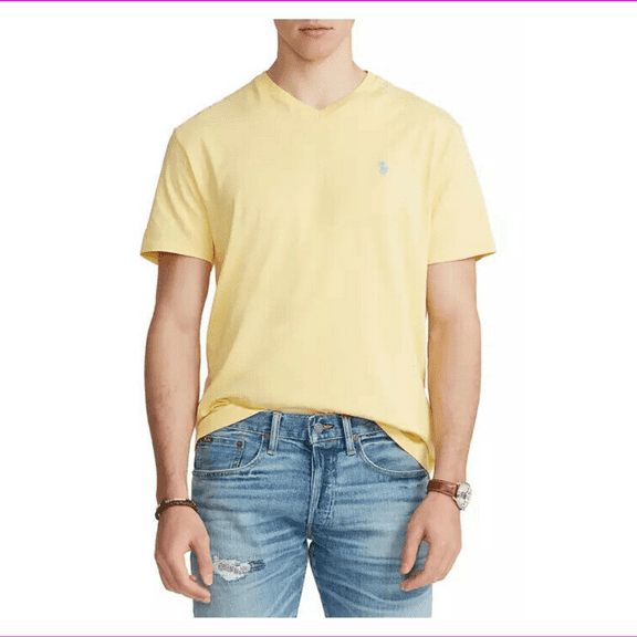 Polo Ralph Lauren Classic Fit Cotton V-Neck T-Shir, 100% Cotton, Yellow, M