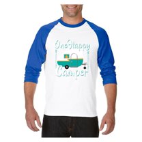 MmF - Mens Raglan Sleeve Baseball T-Shirts, up to Size 3XL - ONE HAPPY CAMPER