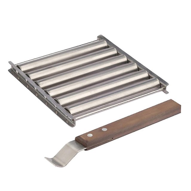 Dog Roller Stainless Steel Sausage Roller Rack With Extra Long Wood Handle, Bbq Hot Dog Griller