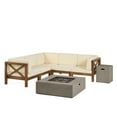 thumbnail image 3 of Elisha Outdoor 7 Piece Acacia Wood Sectional Sofa Set with Cushions and Fire Pit, Teak, Beige, Light Gray, 3 of 9