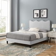 thumbnail image 2 of Platform Bed Frame, Twin Size, Grey Gray, Velvet, Modern Contemporary, Bedroom Master Guest Suite Room, 2 of 12