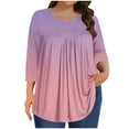 thumbnail image 2 of CHGBMOK Womens 3/4 Sleeve Blouses Gradient Crew Neck T Shirts Casual Pleated Tops Curved Hem Going Out Outfit, 2 of 6