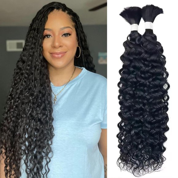 22 Inch Curly Human Hair Braiding Hair Wet and Wavy Water Wave Bulk Human Hair for Braiding No Weft Unprocessed Virgin Human Braiding Hair for Boho Braids Natural Color 2 Bundle