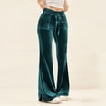 thumbnail image 2 of BUIGTTKLOP Velour Flare Pants for Women Drawstring Low Waisted Comfy Loung Pants Stretchy Bell Bottom Trousers with Pockets, 2 of 6
