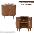 thumbnail image 3 of Modern Mid Century Corner Storage Cabinet, Fluted Corner Floor Cabinet with Sliding Doors and Adjustable Shelf, Freestanding Small Organizer for Living Dining Room, Walnut, 3 of 8