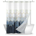 thumbnail image 4 of Mizhona Blue Geometric Shower Curtains with Snap in Liner Gold Blue No Hook Fabric Bathroom Curtain，71"× 74", 4 of 4