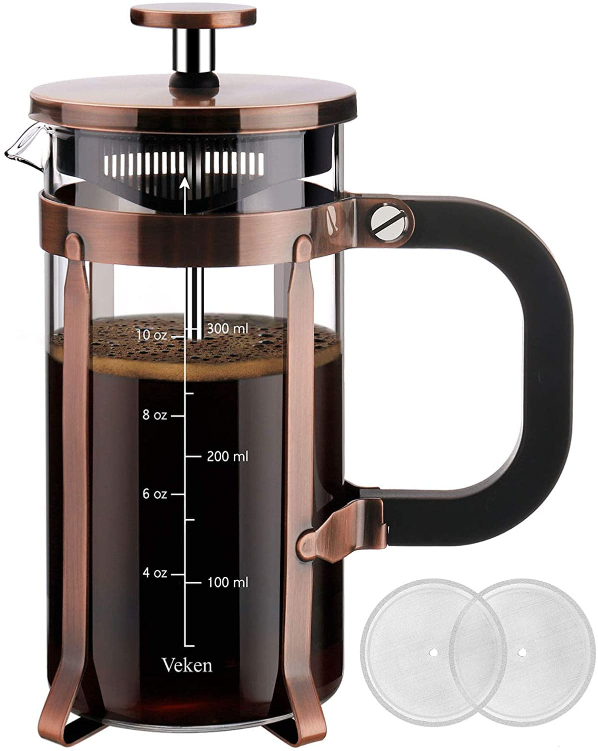Veken French Press Coffee & Tea Maker, 304 Stainless Steel Heat Resistant  Borosilicate Glass Coffee Press with 4 Filter Screens, Durable Easy Clean  100% BPA Free, 34oz, Rose Gold price in Saudi