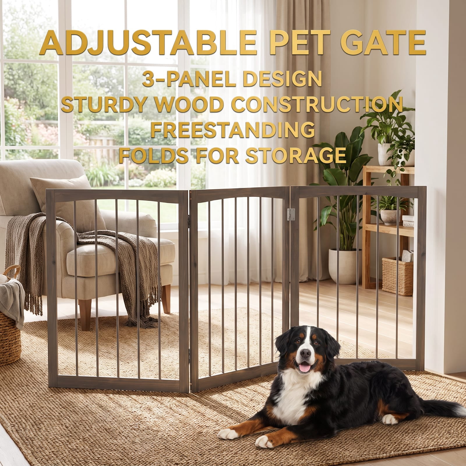 Vebreda Dog Playpen, 30 Inch Tall Wooden Pet Fence for Cats Small and Medium Dogs, Versatile Application, Flexible 3-Panel Configurations