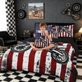 thumbnail image 5 of Meiyoeat Patriotic Dirt Bike Full Size Bedding Sets 7 Pieces for Men, USA Flag Print Full Size Bed in a Bag, Red White Blue,Black Reversible, 5 of 6