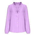 thumbnail image 7 of Womens Ruffle Shirt V-Neck Blouse Long Sleeve T-Shirt Casual Business Work Solid Color Tunic Tops Trendy Loose Fit Blouses Elegant Button Down Shirts for Women Ruffle Ladies Lightweight Tops, 7 of 7