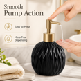 thumbnail image 5 of Ceramics Gold Soap Dispenser for Bathroom, Round Soap Dispenser with Delicate Embossed Rhombus Design (Black), 5 of 6