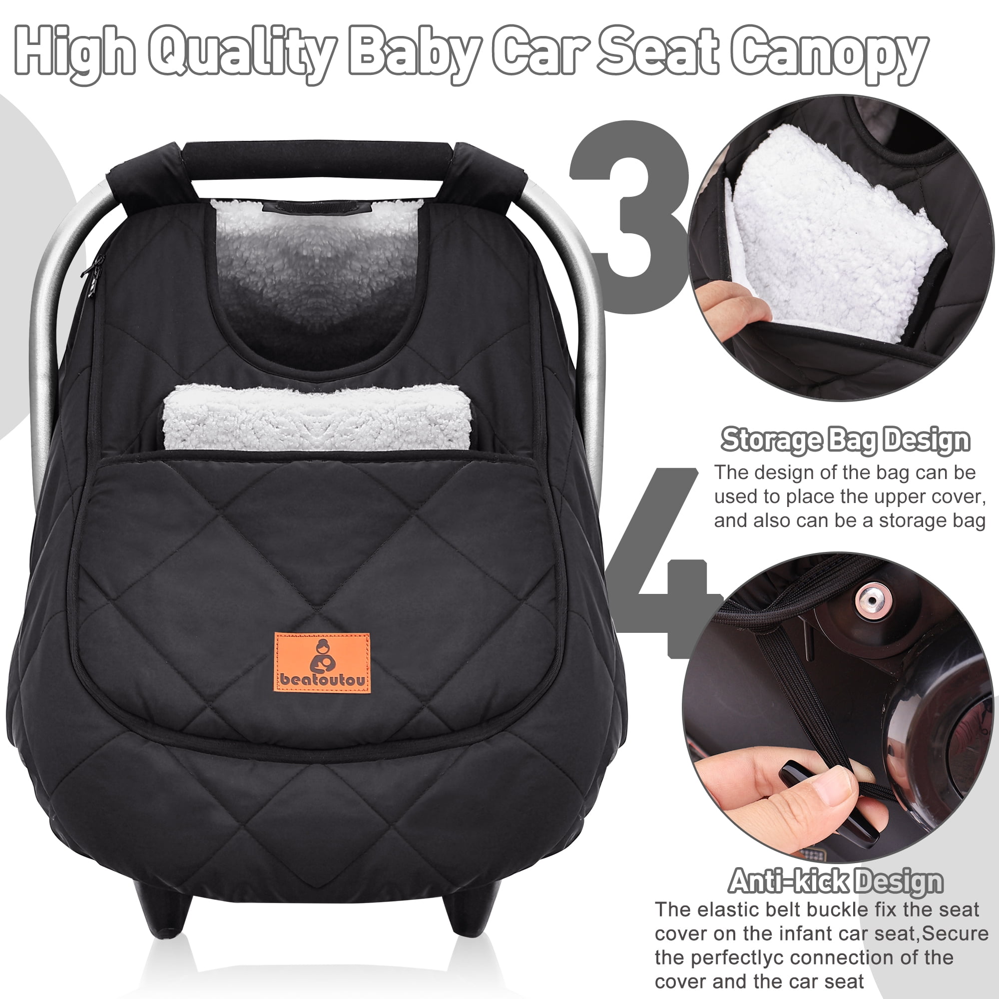 Winter Baby Car Seat Cover, Waterproof Winter Infant Carseat Canopy for Boys Girls, Cold Weather Warm Car Seat Covers for Babies, Keeps Babies Warm and Cozy (Black)