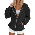 thumbnail image 2 of Zip up Hoodie Women Fall Fashion Y2K Lightweight Sport Jackets Long Sleeve Baggy Oversized Hooded Sweatshirts Black L, 2 of 6