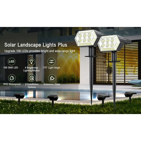 

2 Pack Outdoor Solar Spotlight YHEMI IP65 Waterproof Solar Garden Lights 108 LED 4 Modes Outdoor Solar Lighting Sensor for Garden Outdoor Path Driveway